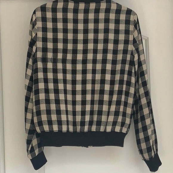 Equipment Femme Jacket Womens XS Black Cream Silk Plaid Aviator Bomber Zip Crop - Picture 4 of 6